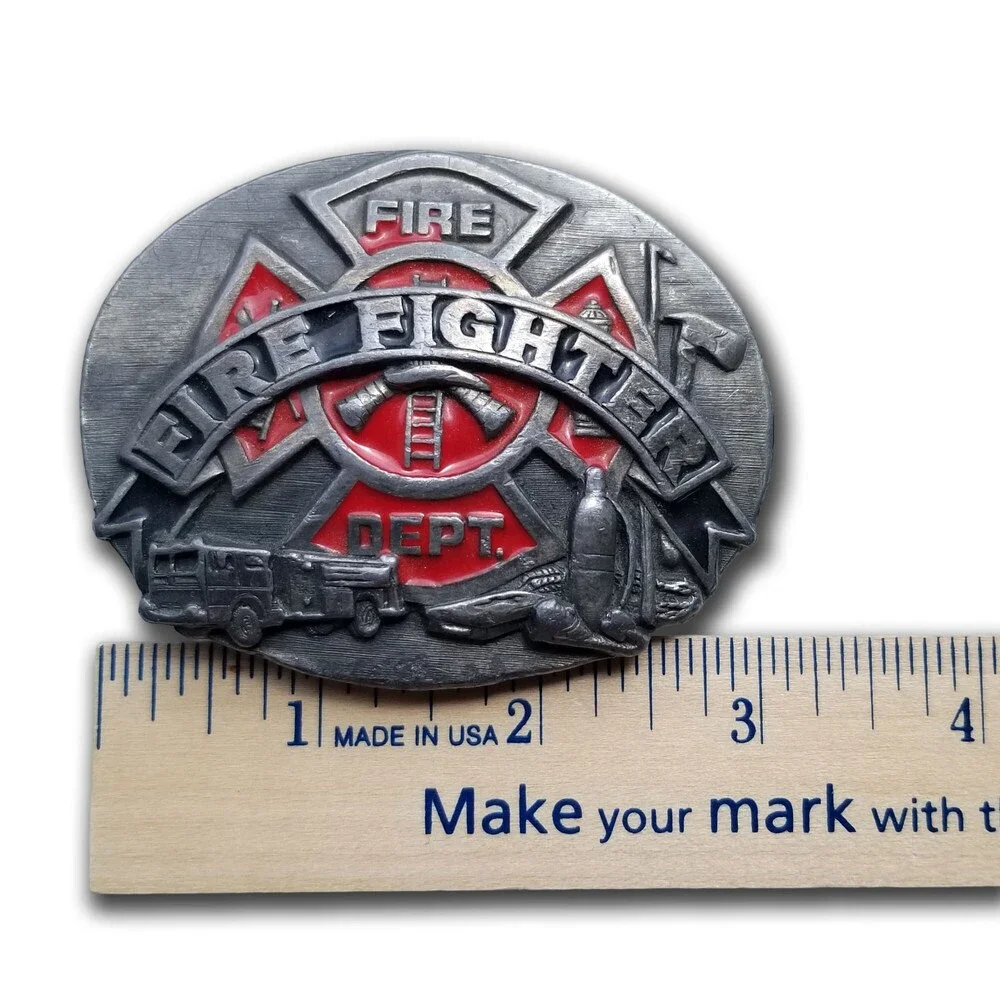 Vintage Belt Buckle Pewter‎ 1991 Fire Department Fire Fighter USA Made Siskiyou
